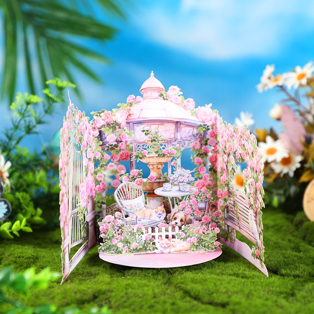 Pink Rose Garden Pop-Up Greeting Card – 3D Flower Birthday Anniversary Gift for Lover, ... - SKU PGC00852 - UGI Packaging