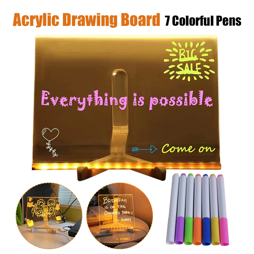 Led Note Board Wth Colors, Glowng Acrylc Message Board (5.9×5.9n