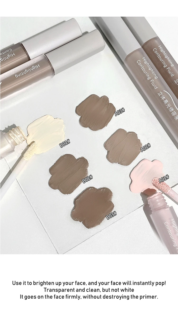 Description Picture 5 of item1/3pcs Set Facial Liquid Contour Stick 3D Cement Grey Nose Shadow Cream High Gloss Brighten Highlighter Bronzer Concealer Makeup
