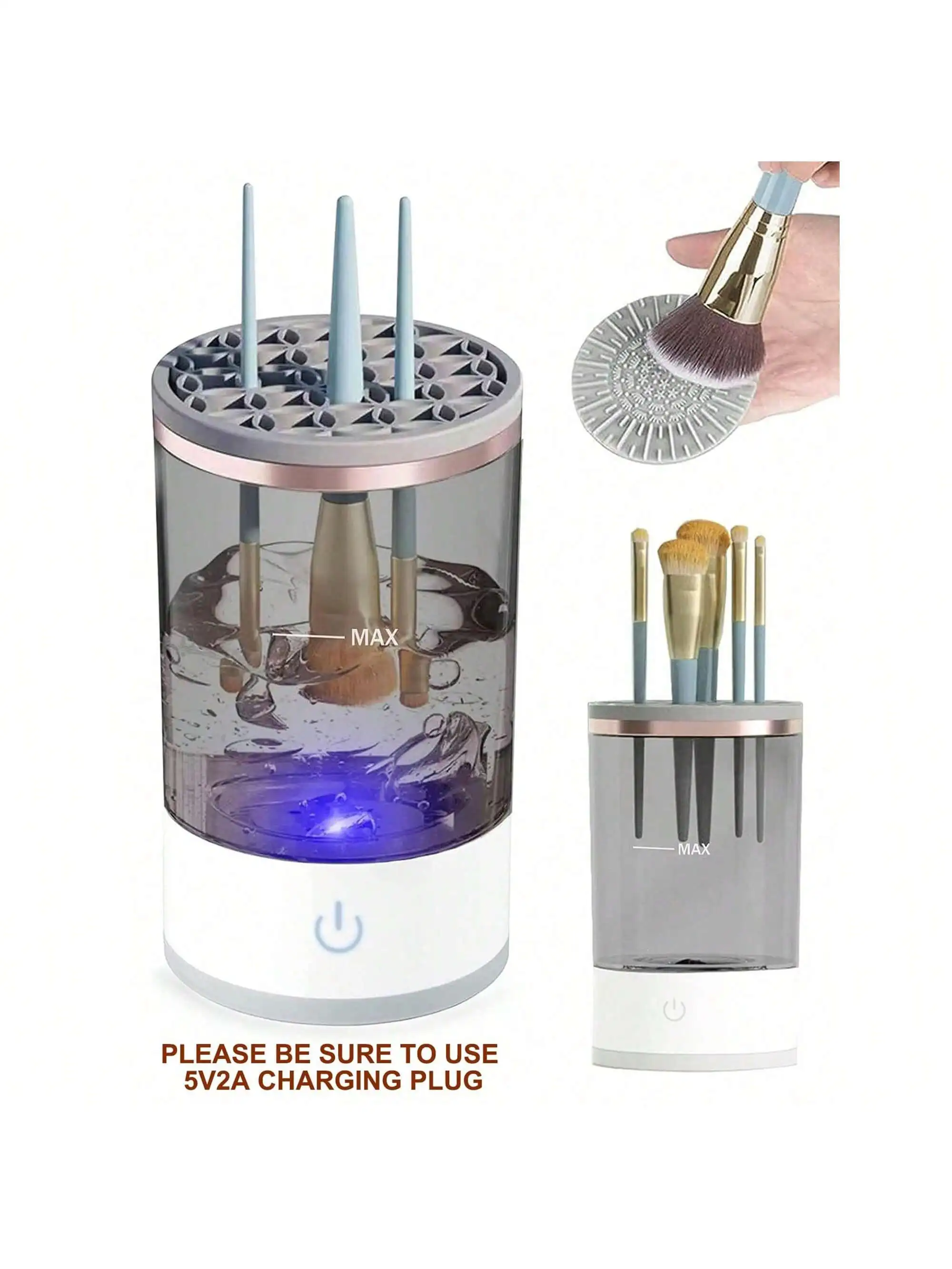 Portable Electric Makeup Brush Cleaner with Quick-Dry Rubber Collar System
