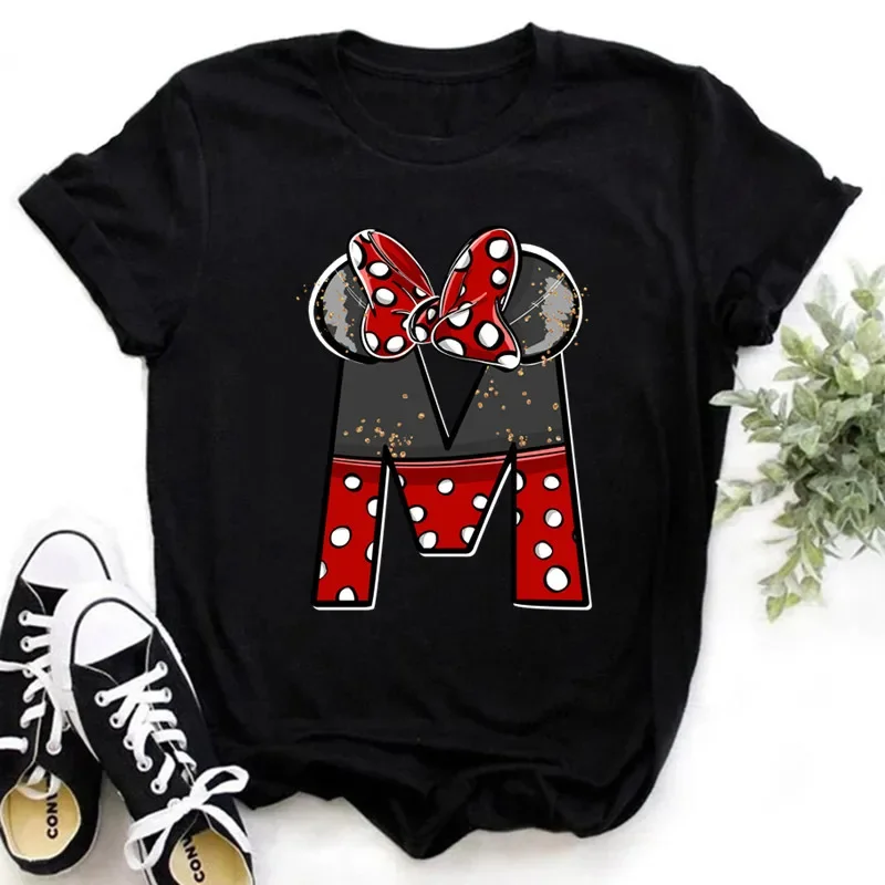 thumbnail image 1 of Ropa de verano de manga corta de Disney para niños, camisetas de algodón con estampado de letras de Minnie Mouse, camisetas de la AZ para niños, camisetas Y2k para niños y niñas, 1 of 5