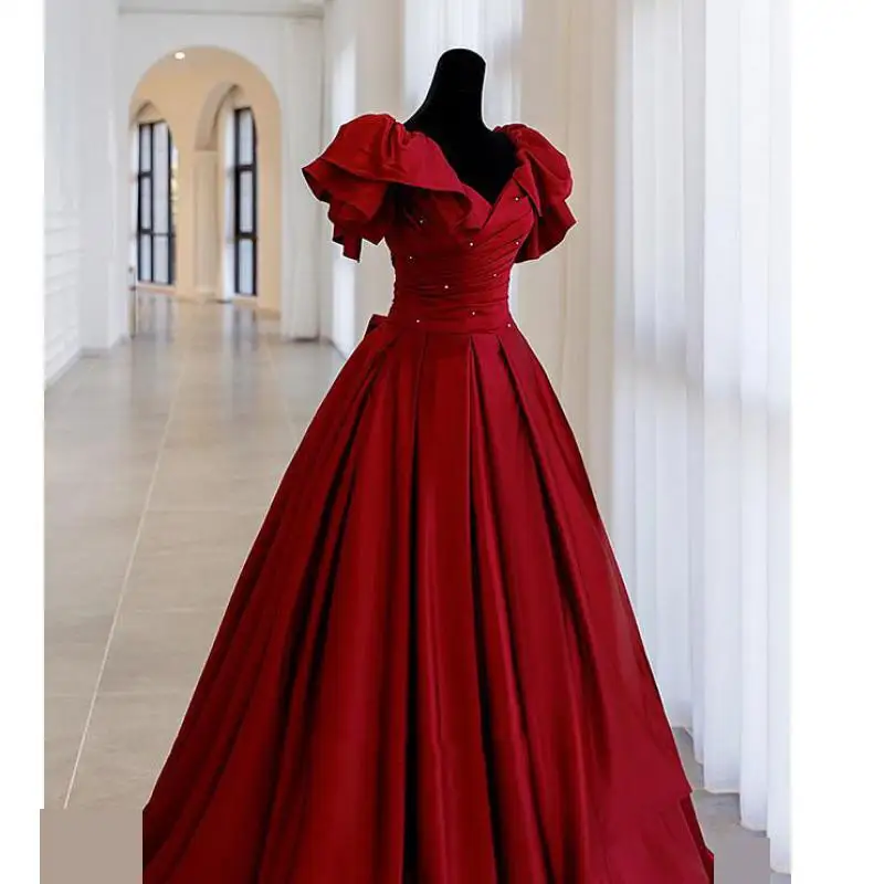 Simple Luxury Prom Dress Wine Red Classic V-neck Evening Dresses Elegant A  Line Floor-length Vestido De Noche Customized - AliExpress