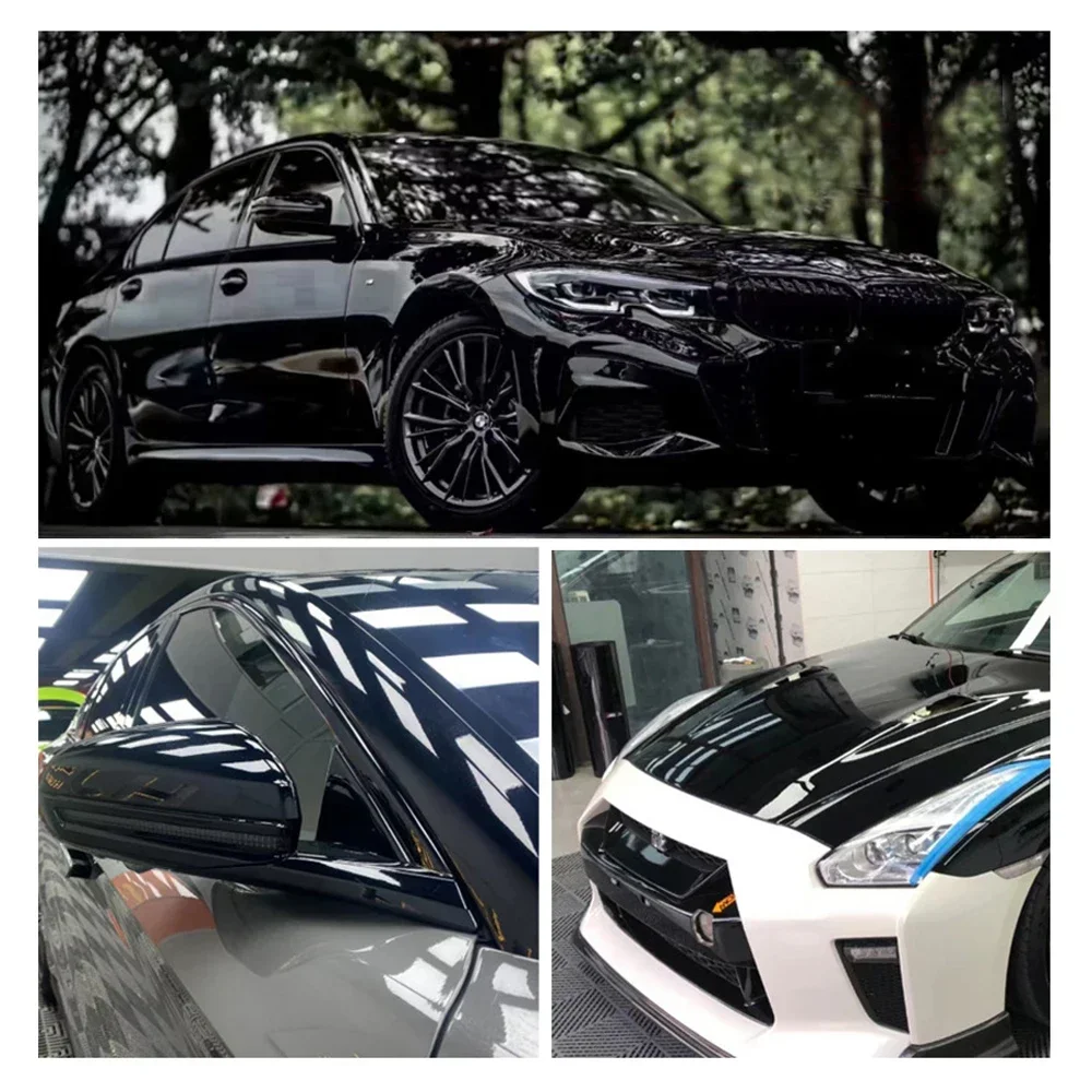 Glossy Piano Black Vinyl Wrap Film – Self-Adhesive, Bubble-Free Finish for Vehicle Trim and Mirrors