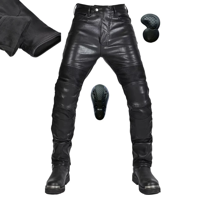 Mens Motorcycle Race Leather Pants Black with CE Rated Armor and