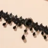 Vintage-Tour de cou en dentelle gothique classique pour femme, pendentif en cristal noir, breloque, colliers de la présidence, bijoux de clavicule Boho, cadeaux de Noël