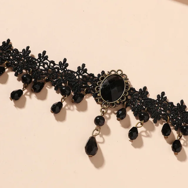 Vintage-Tour de cou en dentelle gothique classique pour femme, pendentif en cristal noir, breloque, colliers de la présidence, bijoux de clavicule Boho, cadeaux de Noël