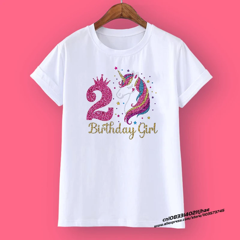 유니콘 생일 셔츠 1-12 생일 티셔츠, 와일드 티, 소녀 파티 티셔츠, 유니콘 테마 의류, 어린이 선물 패션 상의