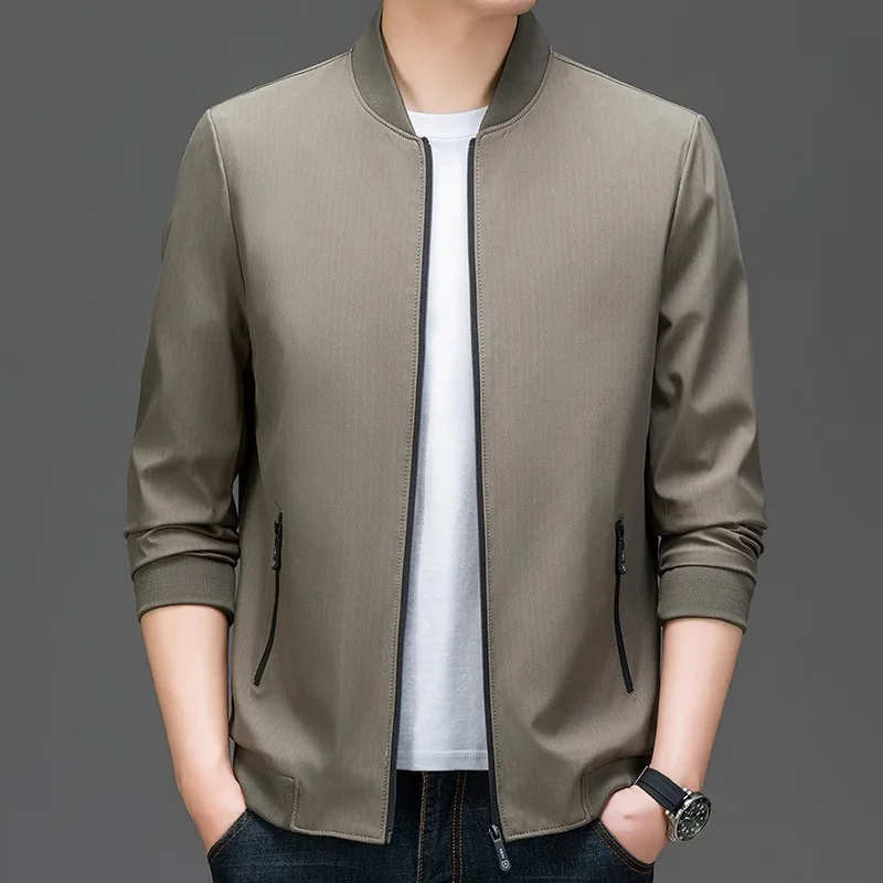 BROWON Brand 2024 Spring Autumn Formal Black Jacket Men Solid Color Knitted Baseball Collar Zipper Fly Cardigan Coat for Man 2