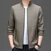 BROWON Brand 2024 Spring Autumn Formal Black Jacket Men Solid Color Knitted Baseball Collar Zipper Fly Cardigan Coat for Man 2