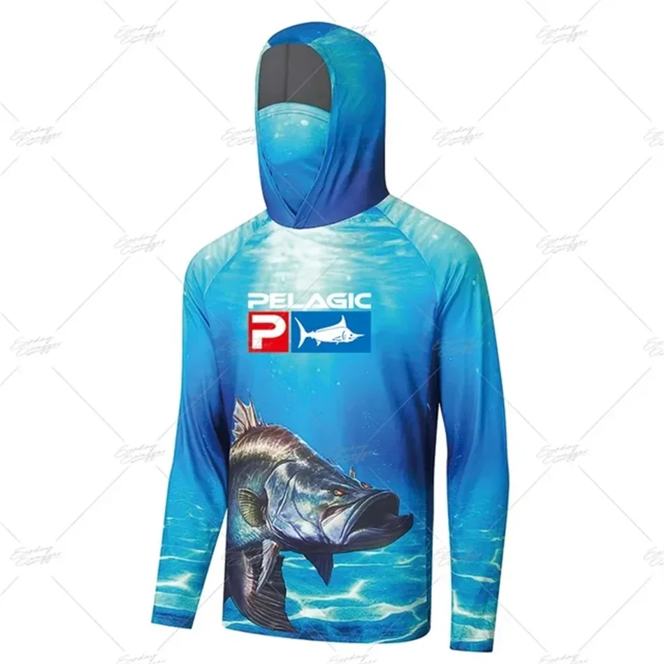 

PELAGIC Fishing Clothing Hoodie Shirts Men UPF 50+ Quick Dry Fishing Apparel Camisa De Pesca Long Sleeve Face Cover Angling Tops