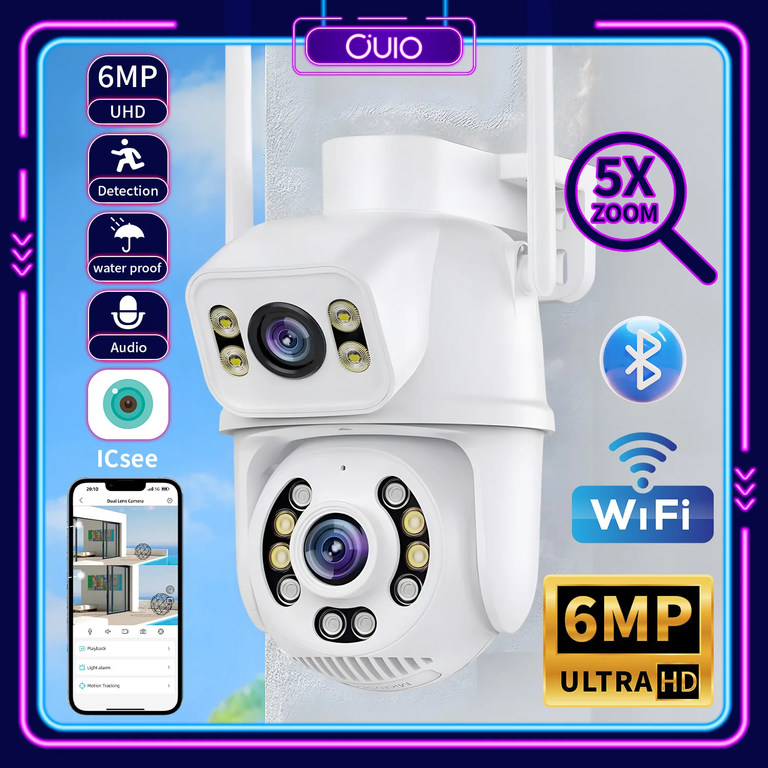 

6MP IP Wifi Camera Dual Lens Security Protection Video Surveillance Vigilancia Waterproof PTZ CCTV Ai Human Monitor Outdoor