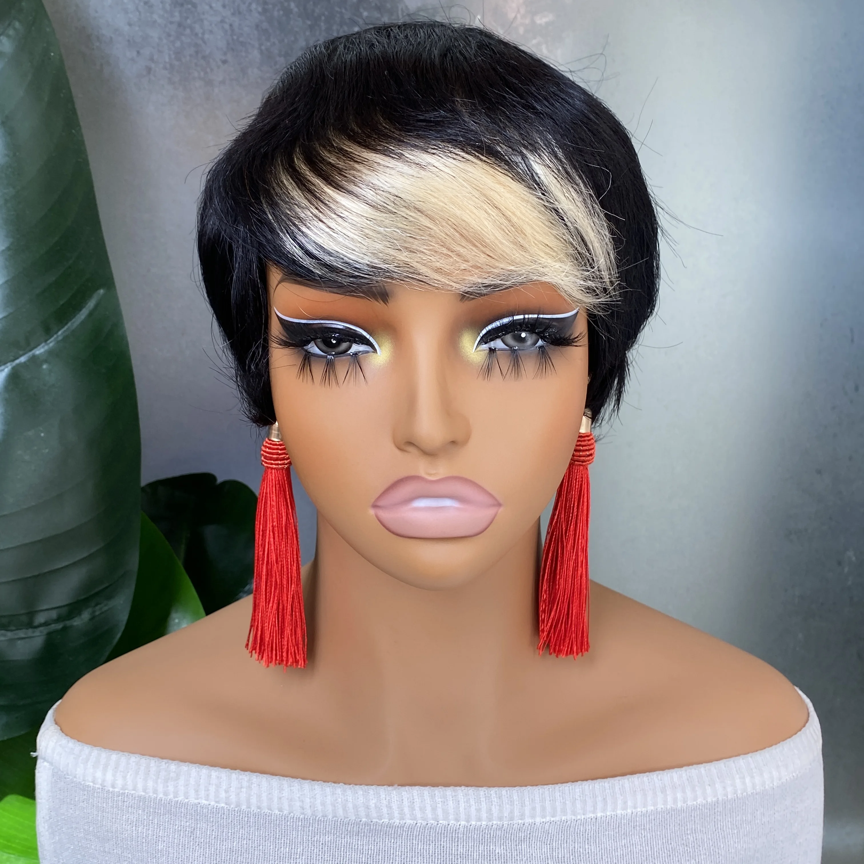 150% 밀도 천연 블랙 1b 613 짧은 스트레이트 픽시컷 레미 인모 머신 메이드 가발