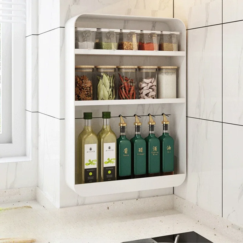 

Multifunctional New Kitchen Seasoning Shelf Wall Mounted Spice Seasoning Bottle Storage Cabinet Organizer Kitchen Tool