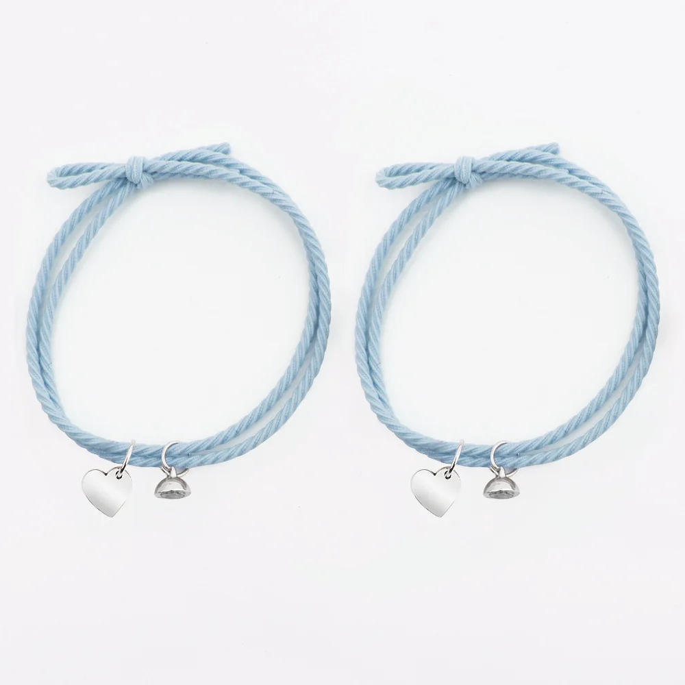 Stainless Steel Bracelet 1Pair Braid Rope Magnet For Lovers Pendant Heart Couple Girls Friendship Jewelry