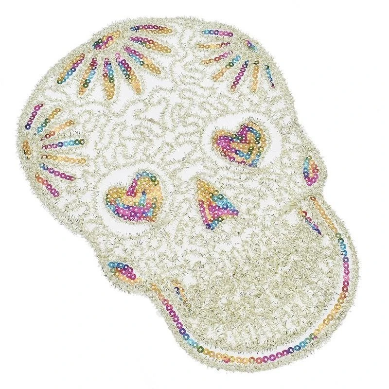 Lace Sequin Halloween Skull Patch Halloween Decorative Embroidery Clothing Patch Colorful Skull Sequin Patch ClothingAccessories