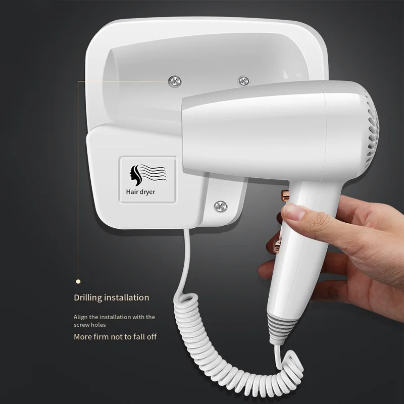 High Power Wall Mounted Hotel Hair Dryer No Punch Negative Ion Fast Drying Home Bathroom Hot Cool Air Lightweight Hair Blower 5