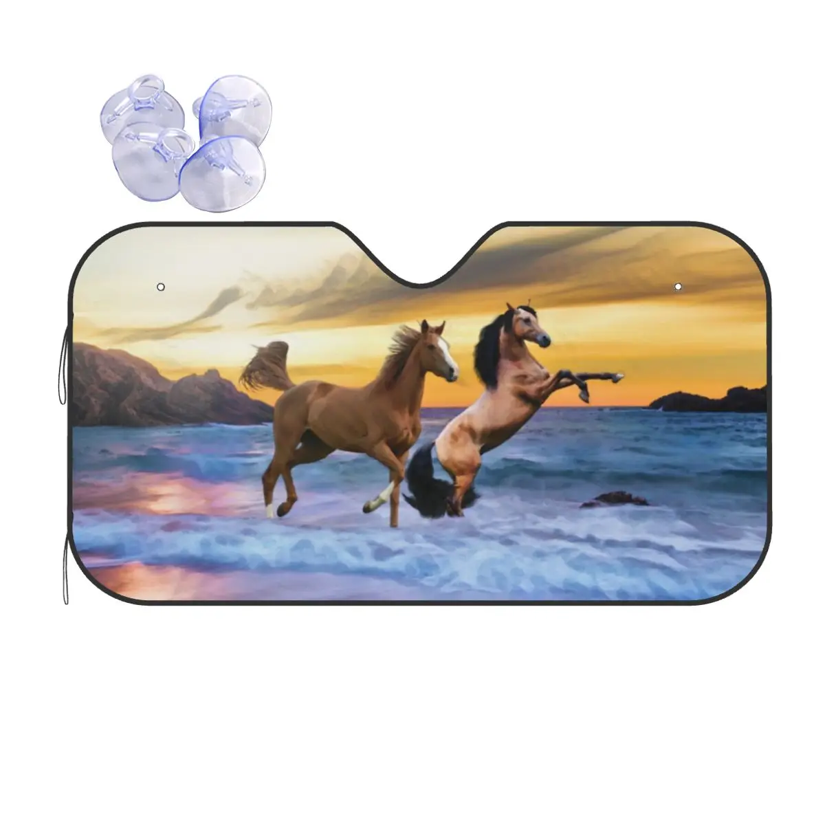 

Horse On Beach At Sunset Cute Windshield Sunshade 76x140cm Animal Aluminium Foil Car Sunshade Car-covers