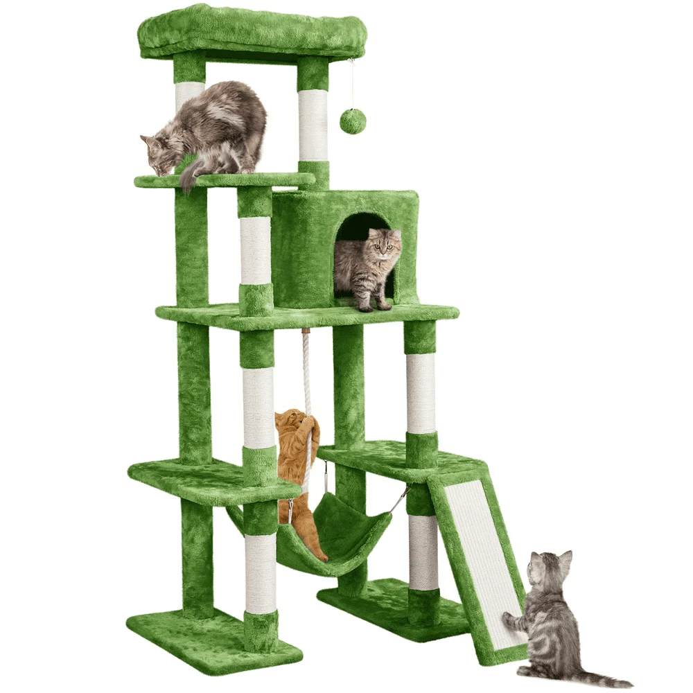 

Smile Mart Upholstered 5-Level 63" Cat Tree with Hammock & Scratching Posts, Green Cat Climbing Tree Scratcher for Cats