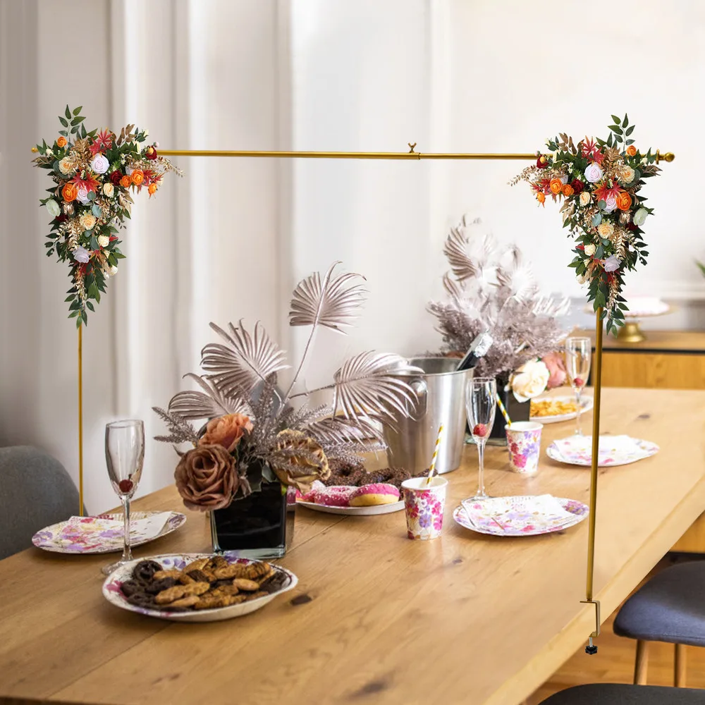 3.28ft Tall Over The Table Rod Stand Adjustable Gold Metal Table Arch Clamp Stand Decor Easy to Store for Weddings and Parties
