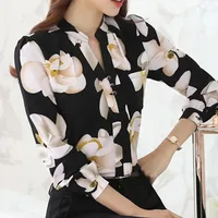 Women's Long Sleeve Chiffon Blouse, V-Neck Tops, Slim Fit Shirt, Office Lady Fashion Print Clothing, Spring, 2024 New, 882G - Image 6