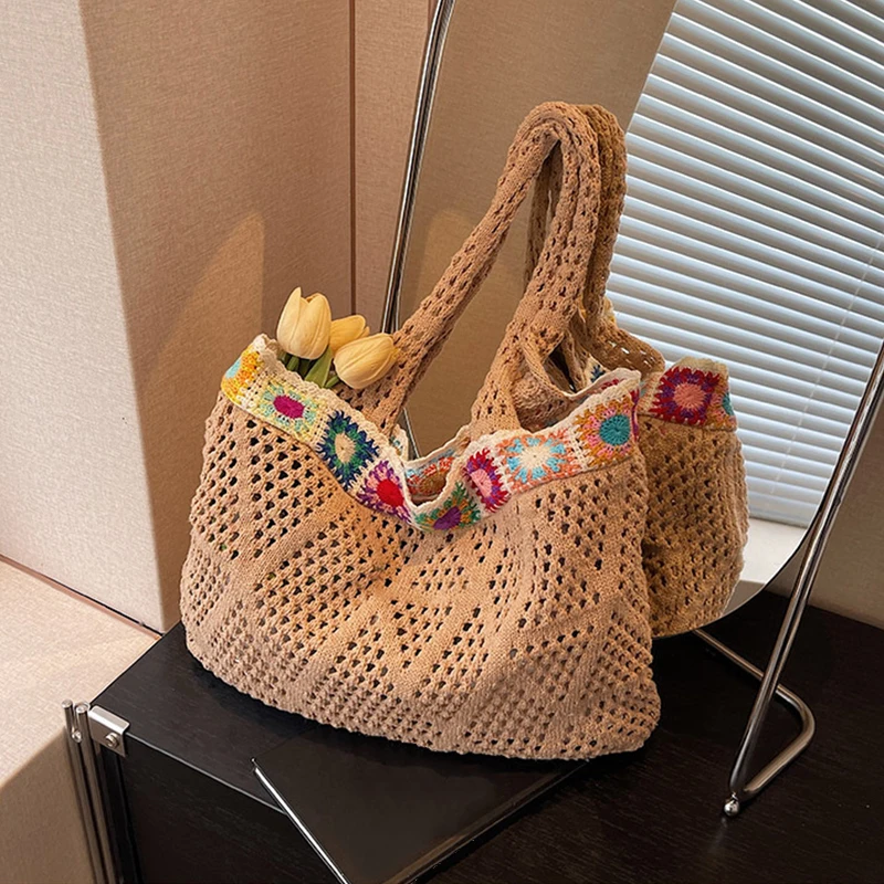 Summer Mesh Knitted Fashionable and casual Beach Bag Travel Tote Commuter Bag Vacation Shopping handbag Daily use