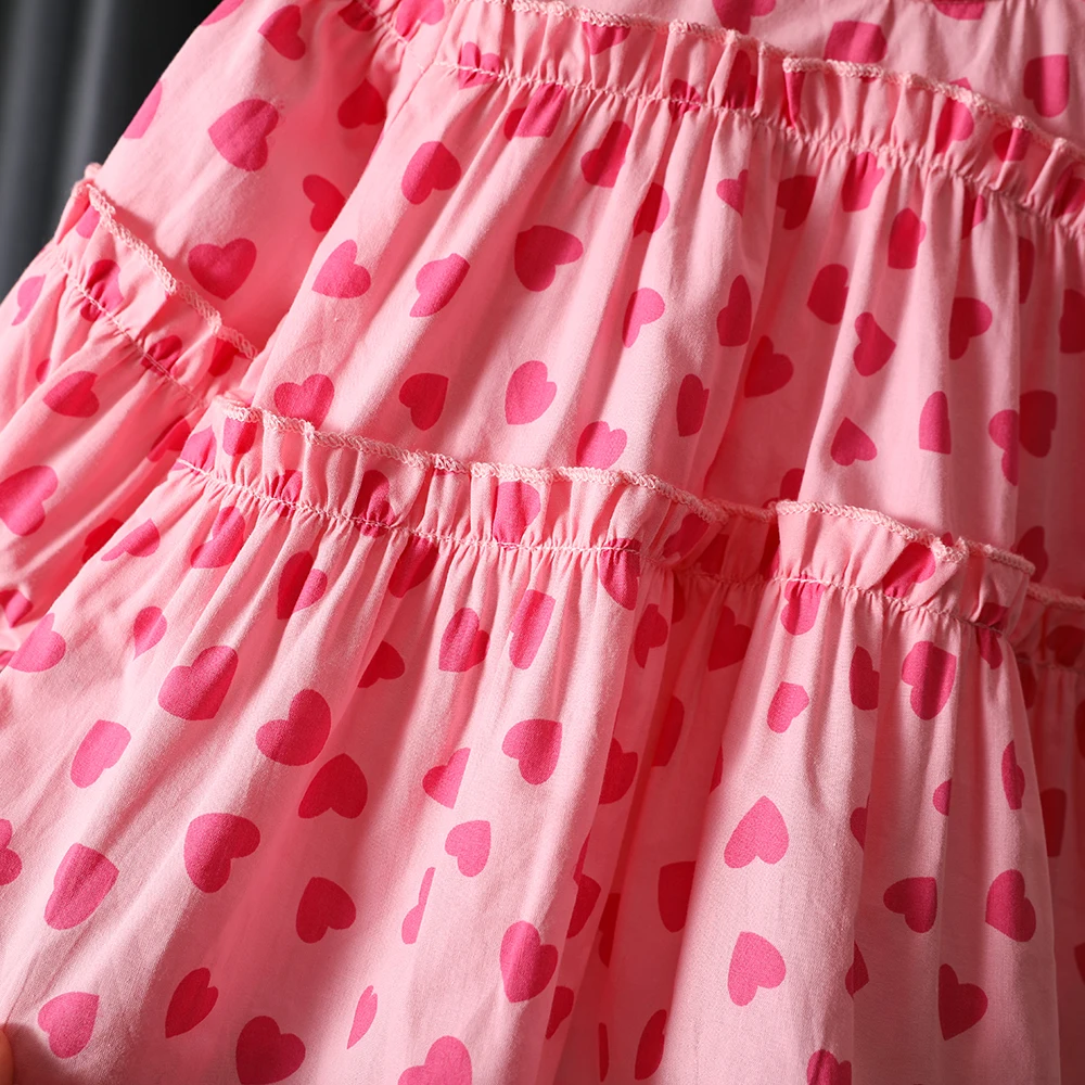 Baby Girls Shirt Long Sleeve Round Collar Love Heart Print Blouse Korean Style Loose Casual Dot Tops