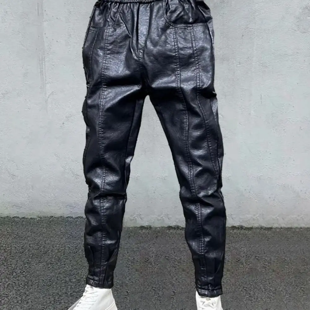 

Elastic Waist Slim Fit Pants Men's Autumn Winter Harem Pants Mid-rise Elastic Waist Casual Trousers with Multi Pockets Slim Fit