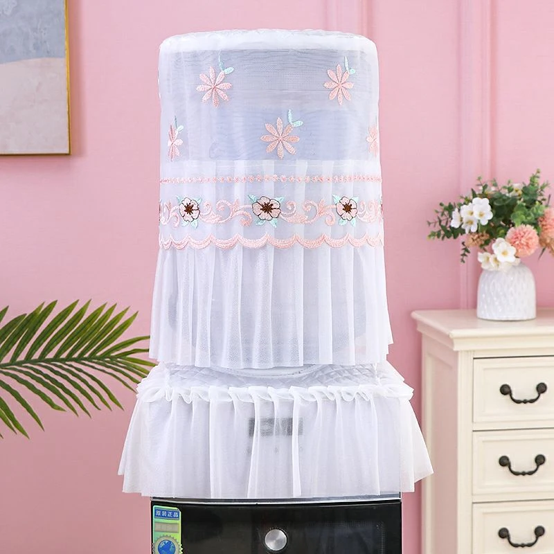 2Pcs Set Water Dispenser Cover Lace Embroidery Water Cooler Case Protector Dustproof Drum Cover Bottle Bucket Sleeve