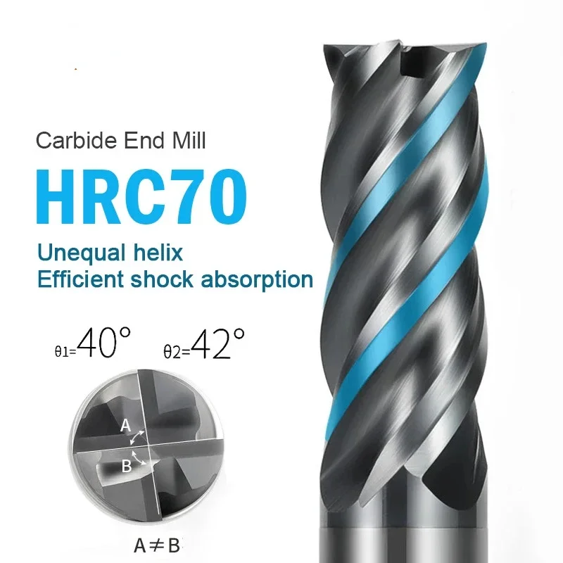 RC70 CARBID End Mill 4 Flute 345,6,8,12mm Cutting Alloy Carbide Tungsten Steel Milling Cutter CNC Machine Cutting Tools End Mill milling cutter