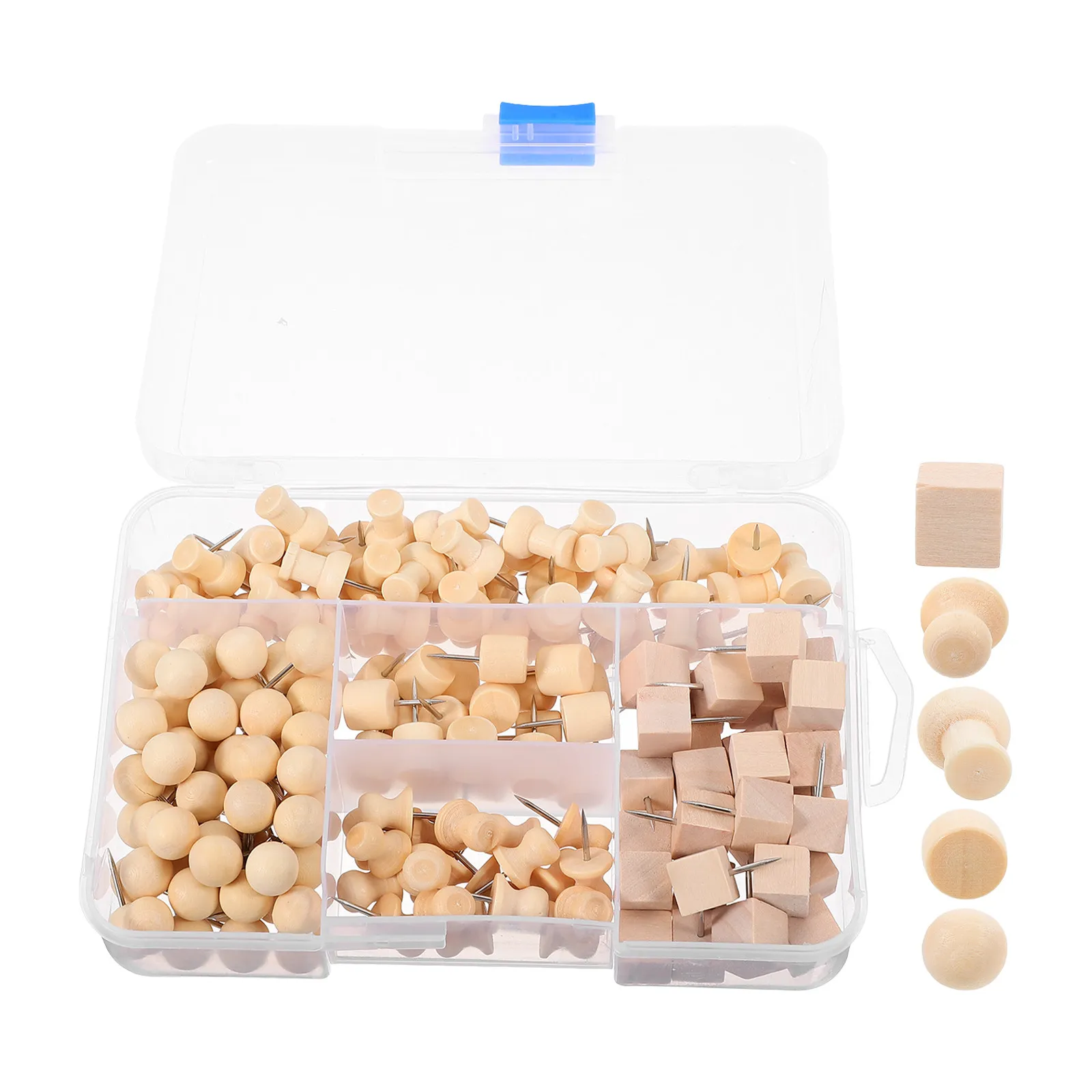 180Pcs 나무 푸시핀 사무실 홈 코르크 보드 다목적 사용을위한 천연 장식 게시판 못 다용도 나무 푸시핀