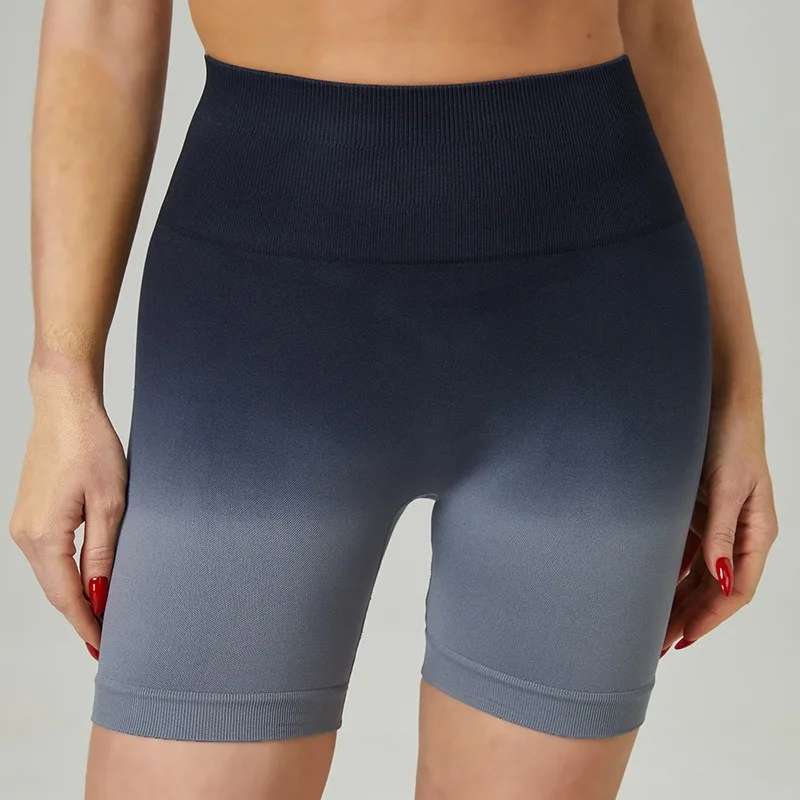 Gradient Colour Wide Waist Sports Shorts Women Slim Workout Running Yoga Shorts Seamless Push Up Tights