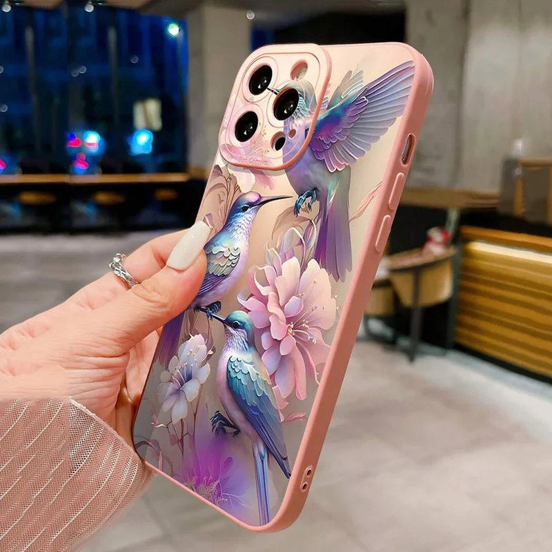 Elegant Floral & Bird Matte Shockproof Phone Case - Soft Protective Cover