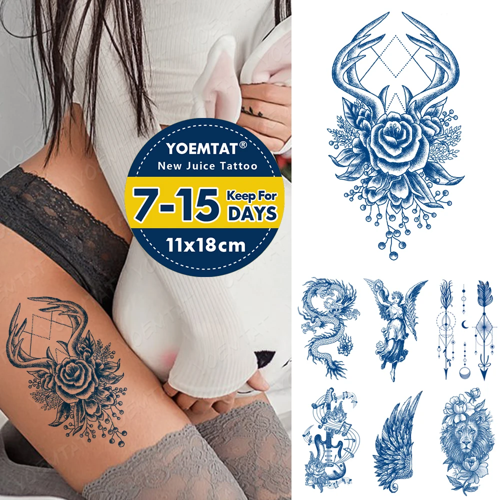 

Semi-Permanent Waterproof Temporary Tattoo Stickers Antlers Flowers Forest Genipin Herbal Juice Lasting Ink Fake Arm Tatoo