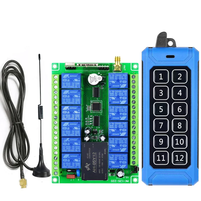 

433mhz / 315mhz AC220V 10A 12 channel RF Wireless Remote Control lighting switch industrial power on and off home farm