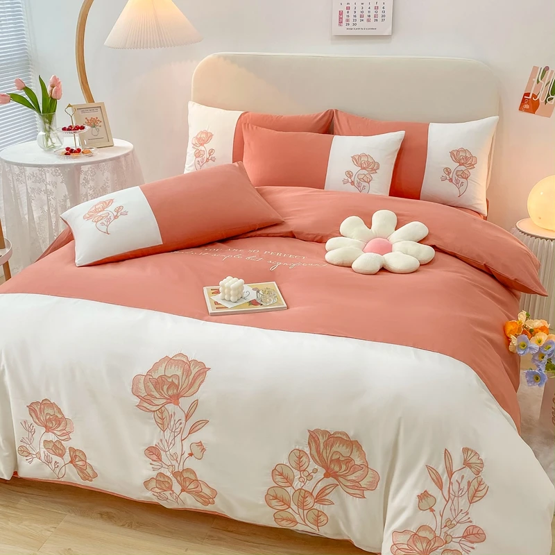 

Home Textile 100 Four-Piece Set All Pure Cotton Bed Sheets Quilt Cover Fitted Sheet Bedding Seasons Universal