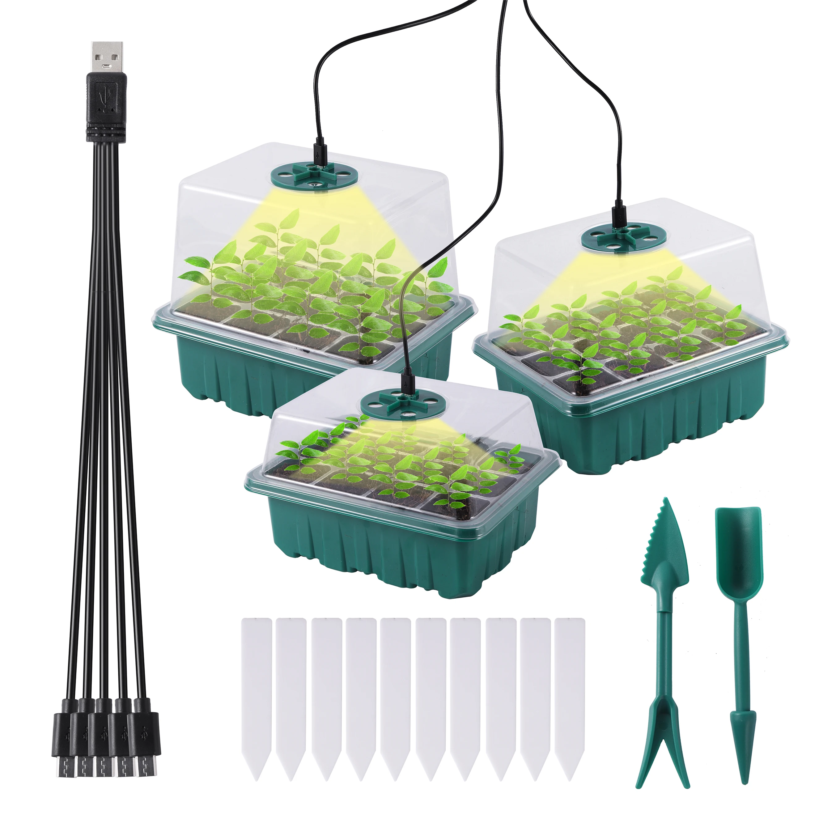 

5 Pcs/Pack 12 Cells Grow LED Light Seed Starter Trays Breathable Cover Garden Succulent Flower Seedling Germination Nursery Box