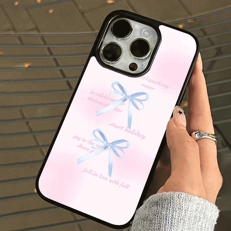 Chic Pink Bow Black Soft Edge Shockproof Phone Case - Acrylic Cover