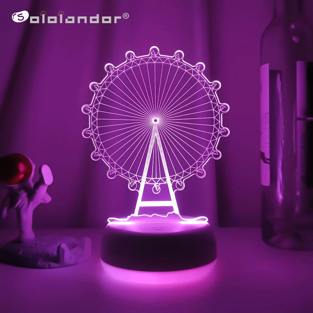 

Newest Kid Light Night 3D LED Night Light Creative Table Bedside Lamp Romantic Ferris wheel light Kids Gril Home Decoration Gift