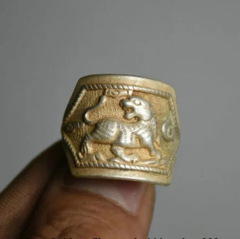 2Cm Old Chinese Miao Silver Dynasty Palace God Beast White Tiger Ring Rings