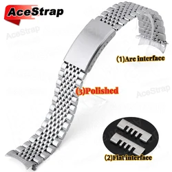 Curved End Stainless Steel Watch Bracelet with 9 - Bead Design - 22mm (Polished Arc - Flat)