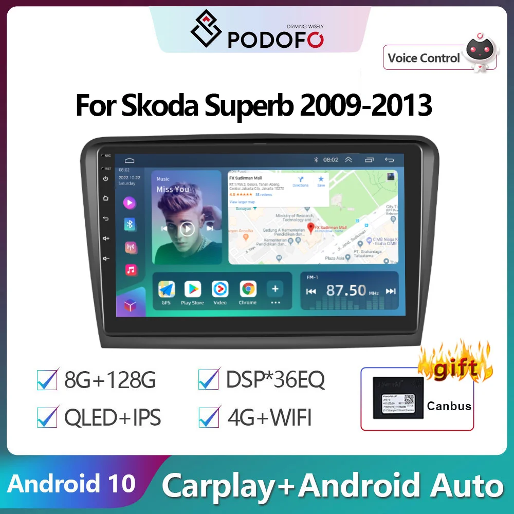 

Podofo 2Din Android10 Car Radio Multimidia Video Player For Skoda Superb 2009-2013 GPS Navigation 2din Carplay Auto Stereo