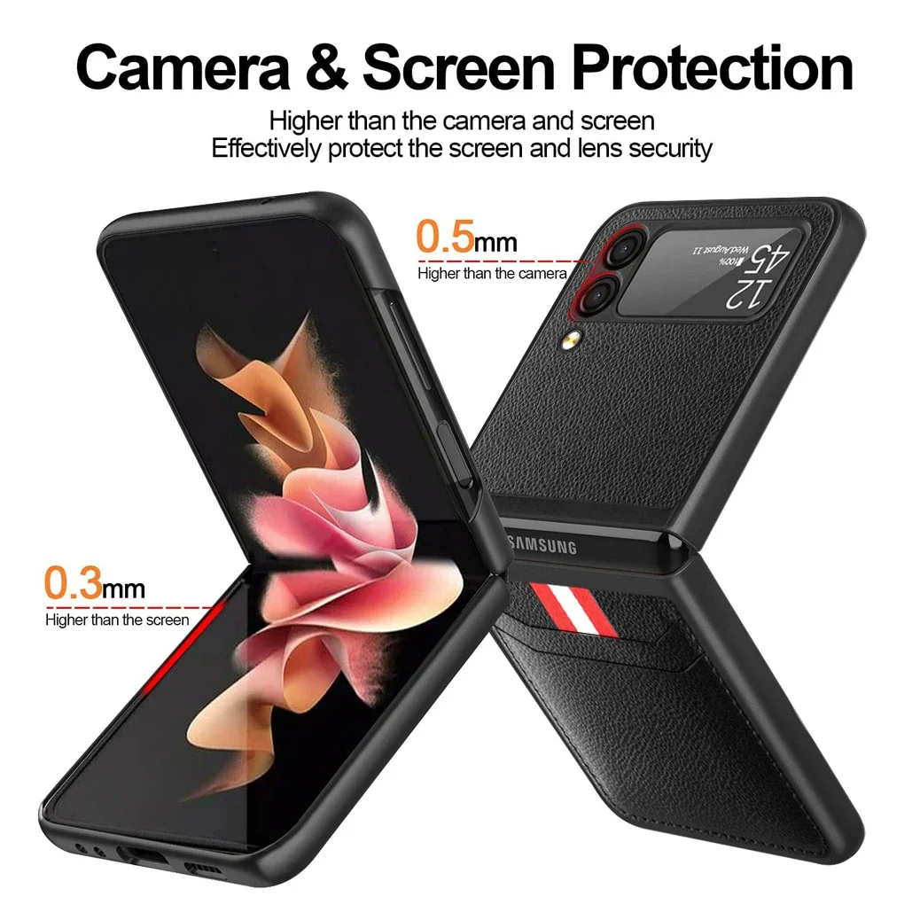 For Samsung Z Flip 3 4 5 Flip4 Flip5 Anti-Glare Luxury Leather Bag Case for Samsung Galaxy Z Flip 3 5G Flip3 Slim Card Holder images - 6