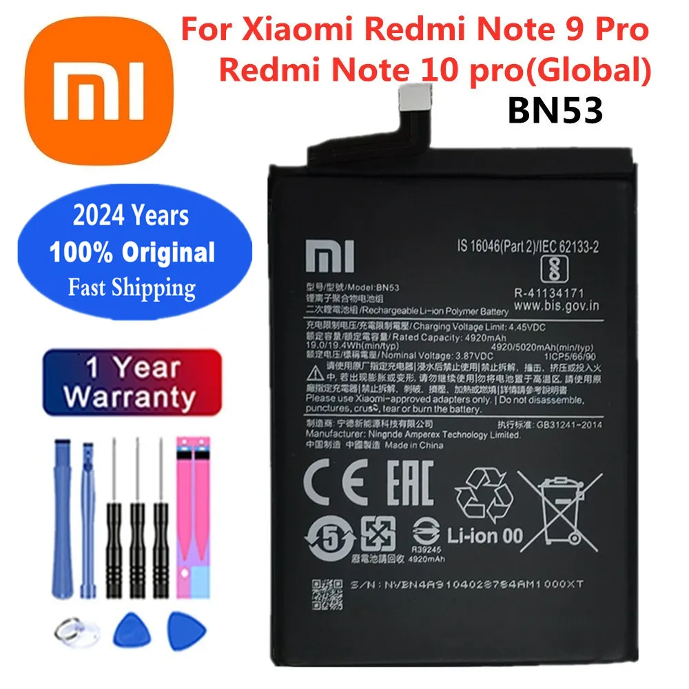 

2024 высококачественный 100% оригинальный аккумулятор BN53 для Xiaomi Redmi Note 9 Pro 9Pro / Redmi Note 10 pro 10pro (глобальная версия), аккумулятор для телефона