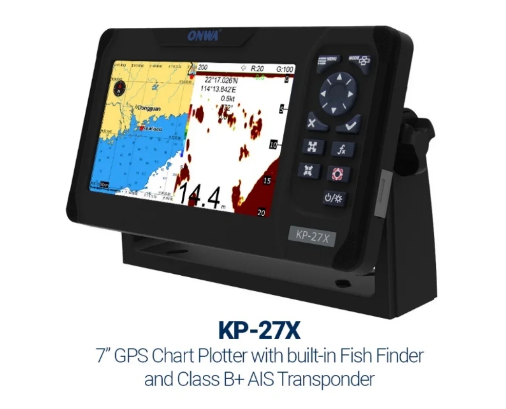 ONWA KP-27X 7-inch IP66 Marine GPS Chart Plotter 4-IN-1 with Echo Sounder AIS Built-in Fish Finder