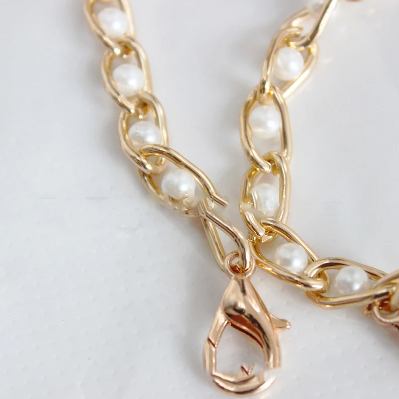 New 1PC Pearl Bag strap For Handbag Belt DIY Purse Replacement Handles Cute Bead Metal Chainfor Bag Accessories Gold Clasp