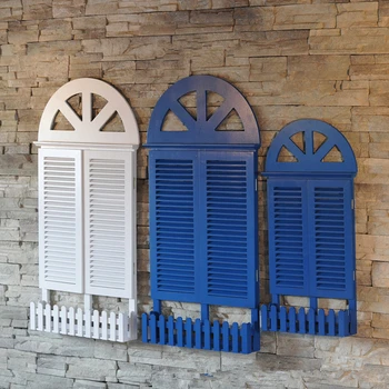 가짜 창문 블라인드 지중해 벽걸이 벽화 장식, 나무 창문 벽 벽화, 웨딩 장식 공예, 인기 판매 상품 이미지