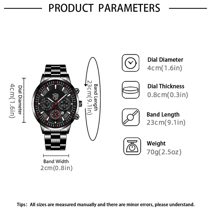 Mens Watches Set Sports Stainless Steel Quartz Watch Business Casual Wrist Watch