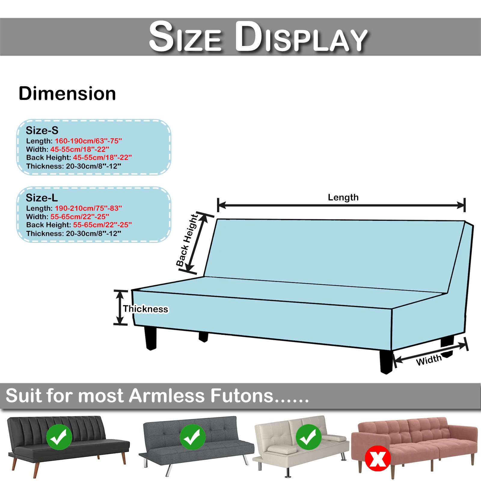 Velvet Armless Sofa Bed Covers Folding Seat Slipcover Modern Futon Stretch Sofa Bed Covers Living Room Elastic Couch Protector 6