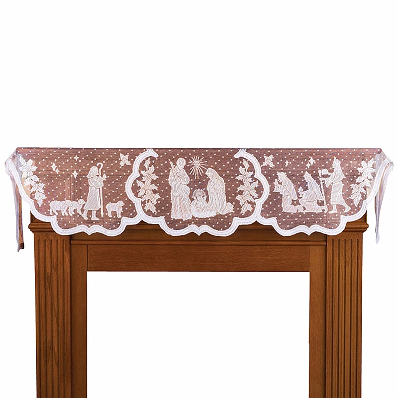 Christmas Lace Tablecloth 1Pcs Virgin Mary Religious Day Fireplace Cover Table Runner Furnace Cloth Home Party Supplies rectangular tablecloth,table cloth