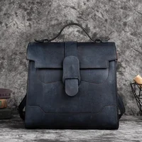Vintage Women Genuine Leather Backpack Solid Pattern First Layer Cowhide Travel Bags Retro Real Cow Leather Double Shoulder Bag 2